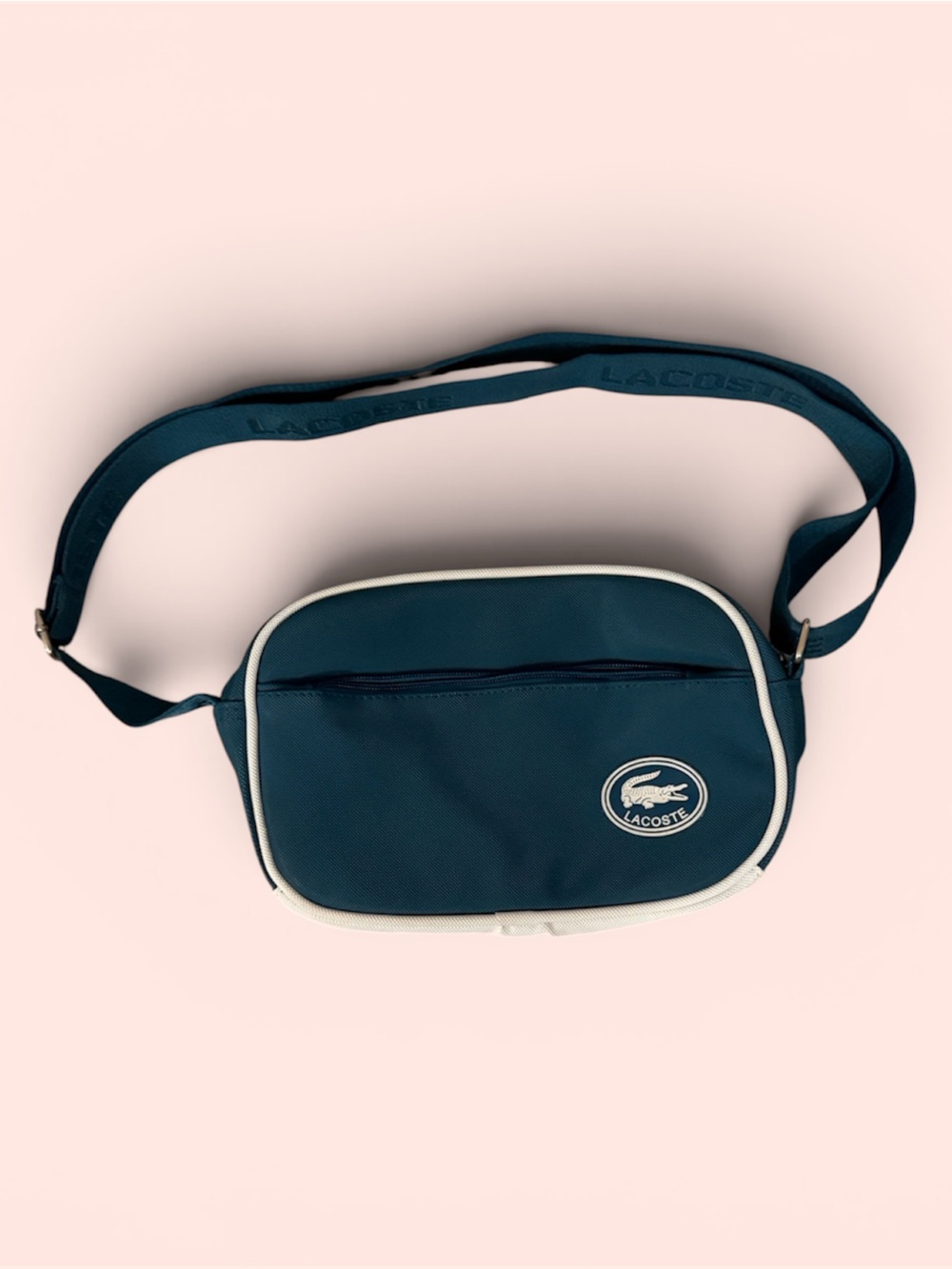 Lacoste Navy and White Belt Bag with Logo Patch